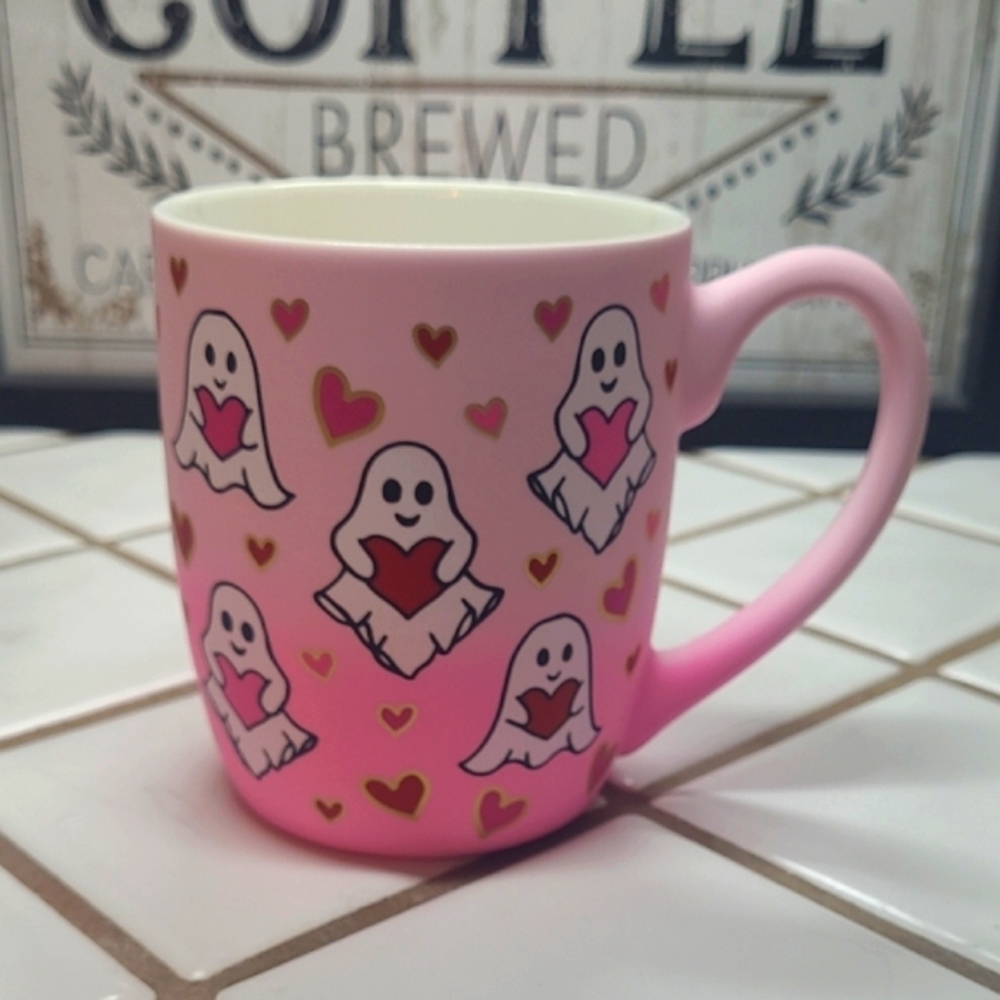 Sheffield Home Pink Coffee Mug ghosts with hearts